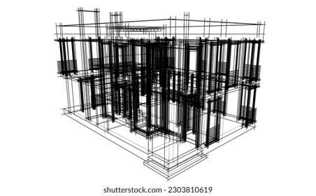 Arquitectura de la casa construcción 3d ilustración del vector de dibujo
