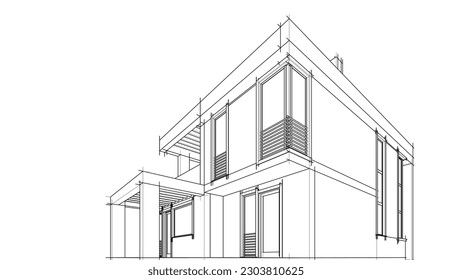 Arquitectura de la casa construcción 3d ilustración del vector de dibujo