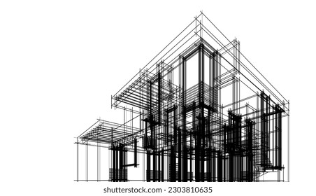 Arquitectura de la casa construcción 3d ilustración del vector de dibujo