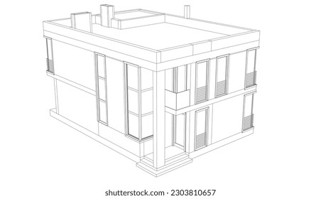 Arquitectura de la casa construcción 3d ilustración del vector de dibujo