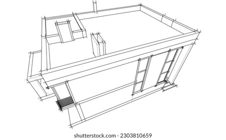 Gebäude mit Gebäudearchitektur 3D-Zeichnung, Vektorgrafik