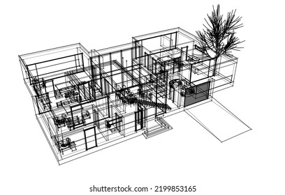 house architecture design 3d illustration