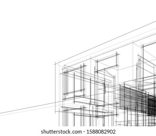 house architecture drawings 3d illustration