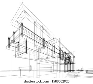 house architecture drawings 3d illustration