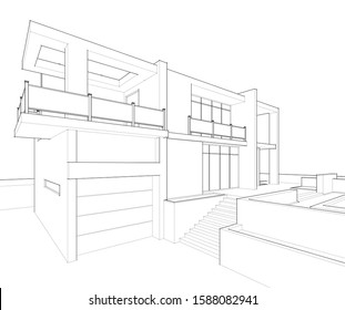 house architecture drawings 3d illustration