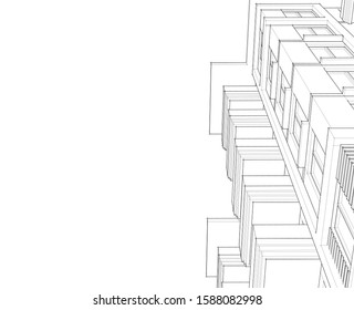 house architecture drawings 3d illustration