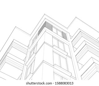 house architecture drawings 3d illustration