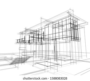 house architecture drawings 3d illustration