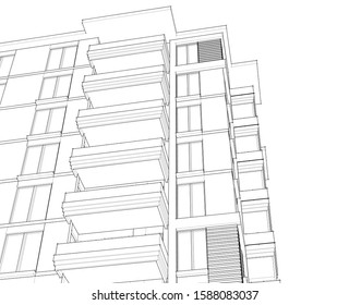 house architecture drawings 3d illustration