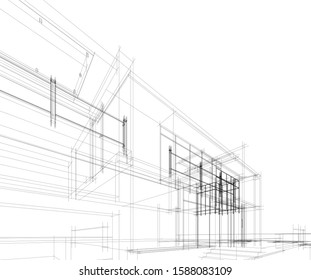 House Architecture Drawings 3d Illustration Stock Vector (Royalty Free ...