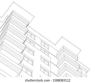 house architecture drawings 3d illustration