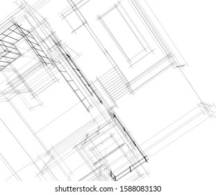 house architecture drawings 3d illustration