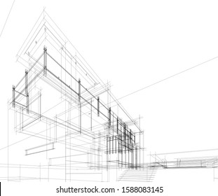 house architecture drawings 3d illustration