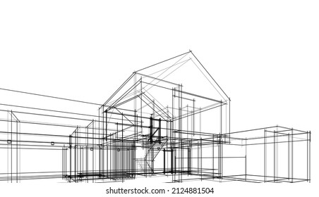 house architecture linear sketch on white 