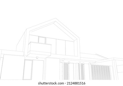 house architecture linear sketch on white 
