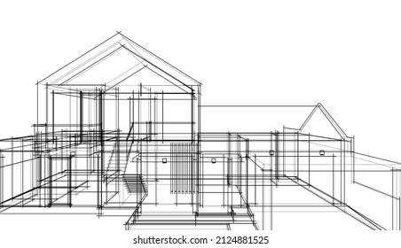 Linearskizze der Hausarchitektur auf Weiß 