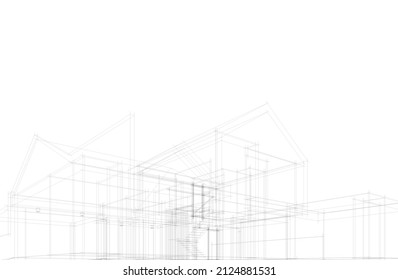 dibujo lineal de la arquitectura de la casa en blanco 