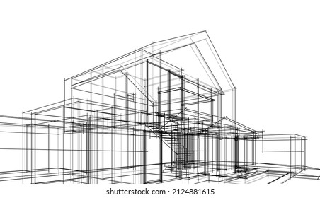 house architecture linear sketch on white 