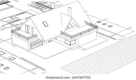 Plan de arquitectura de la casa ilustración 3D