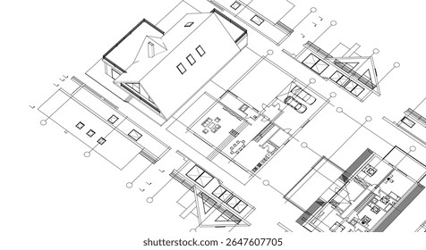Plan de arquitectura de la casa ilustración 3D
