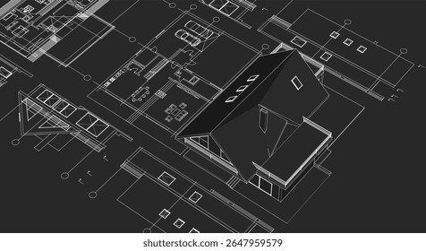 Plan de arquitectura de la casa ilustración 3D