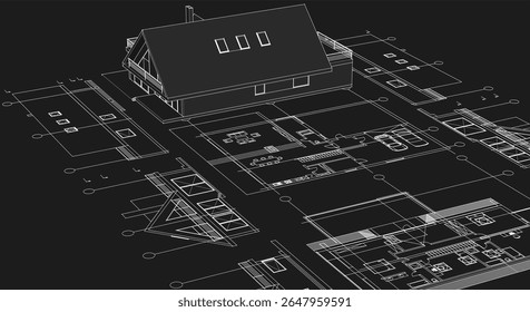 Plan de arquitectura de la casa ilustración 3D