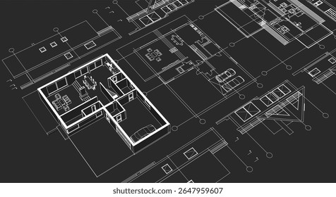 ilustração 3d do plano de arquitetura da casa