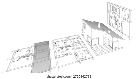 ilustração 3d do plano de arquitetura da casa	