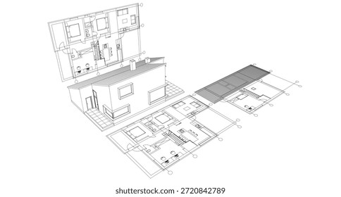 Plan de arquitectura de la casa ilustración 3D	