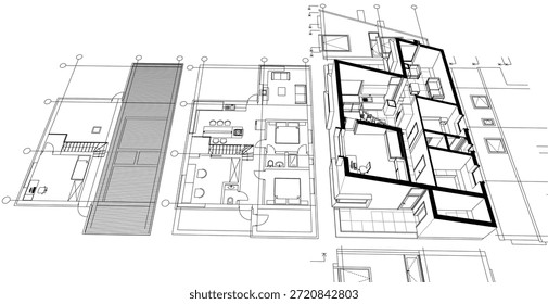 Plan de arquitectura de la casa ilustración 3D	