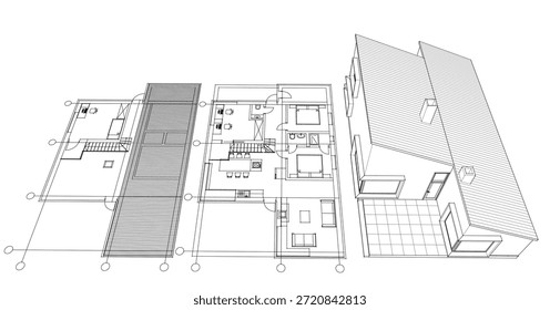 Plan de arquitectura de la casa ilustración 3D	