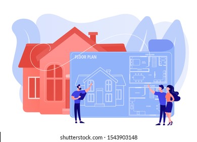 House architecture plan with furniture. Interior design. Real estate floor plan, floor plan services, real estate marketing concept. Pinkish coral bluevector isolated illustration