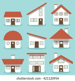 House architecture set. building, home, Flat design for business financial marketing banking real estate property in minimal concept cartoon illustration.