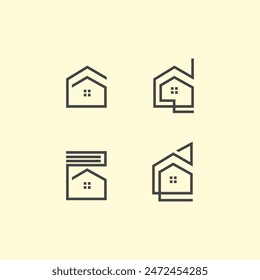 house architecture set line logo design vector