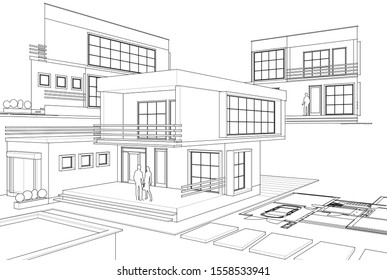 40+ Best Collections Architecture Modern House Drawing Sketch | Tasya Baby
