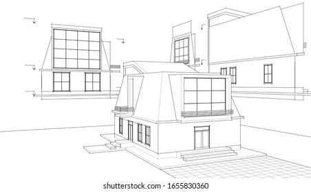 house architecture sketch 3d illustration