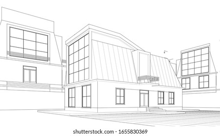 house architecture sketch 3d illustration