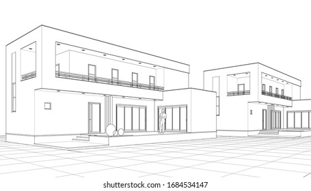 house architecture sketch 3d illustration