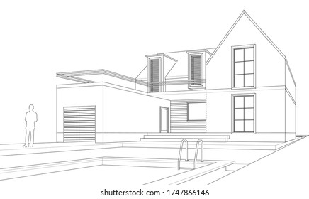 
house architecture sketch 3d illustration