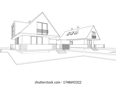 
house architecture sketch 3d illustration