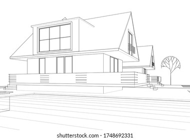 
house architecture sketch 3d illustration