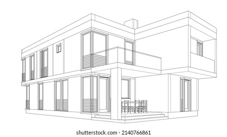 house architecture sketch 3d illustration