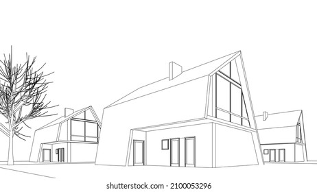 House architecture sketch vector 3d illustration
