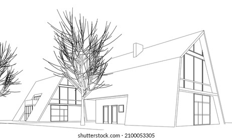 Skizze der Hausarchitektur, Vektorgrafik 3D