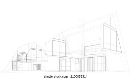 House architecture sketch vector 3d illustration