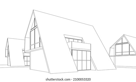 House architecture sketch vector 3d illustration