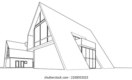 Esbozo de arquitectura de la casa ilustración vectorial 3d