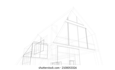 Esbozo de arquitectura de la casa ilustración vectorial 3d