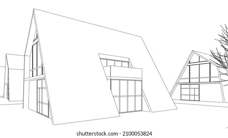 House architecture sketch vector 3d illustration