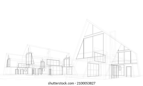 Esbozo de arquitectura de la casa ilustración vectorial 3d